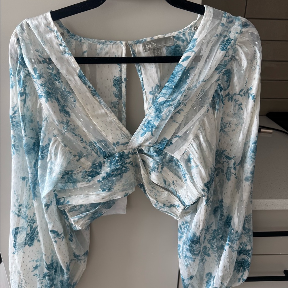 ASOS Blue and White Patterned Top & Skirt - Picture 2 of 4